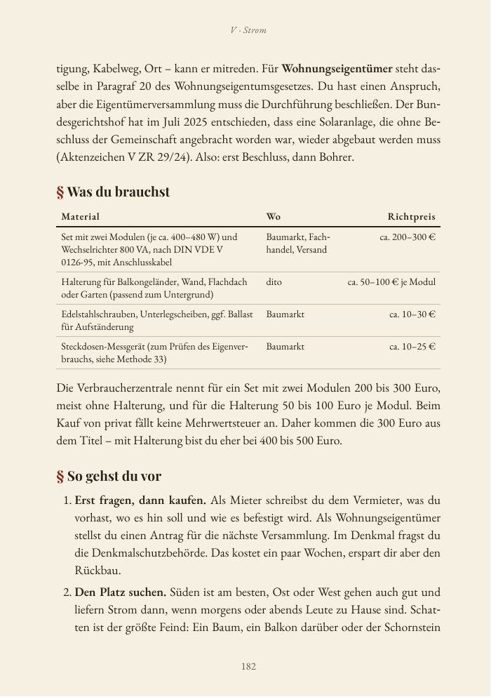 Buchseite: Materialliste mit Richtpreisen und die ersten Arbeitsschritte
